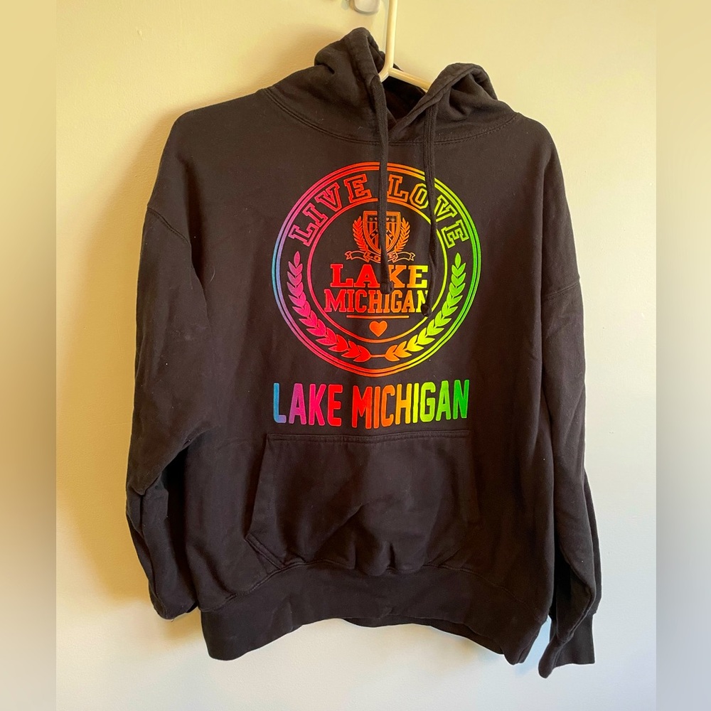Faux VS style Lake Michigan hoodie.